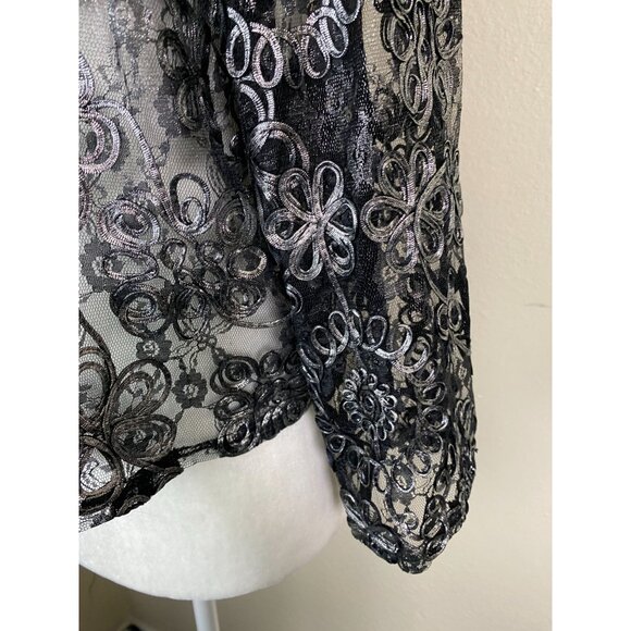 Nina Leonard Sheer Lace Floral Embroidered 3/4 Sleeve Bolero Cardigan Size Large - Picture 12 of 15